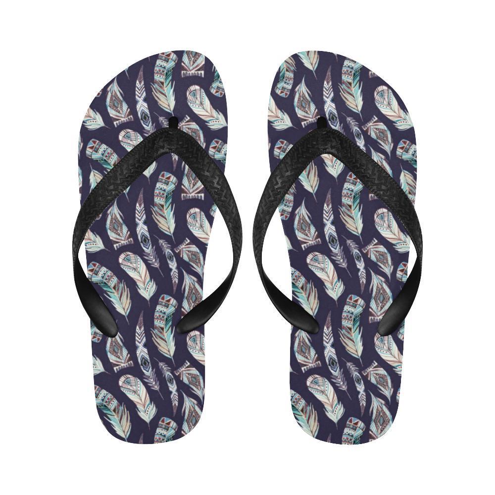 Feather Vintage Boho Design Print Flip Flops-JTAMIGO.COM