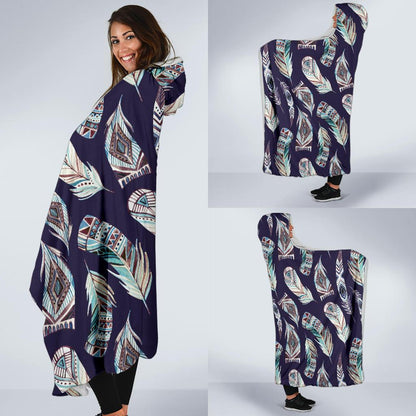 Feather Vintage Boho Design Print Hooded Blanket-JTAMIGO.COM