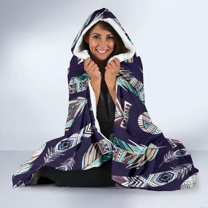 Feather Vintage Boho Design Print Hooded Blanket-JTAMIGO.COM
