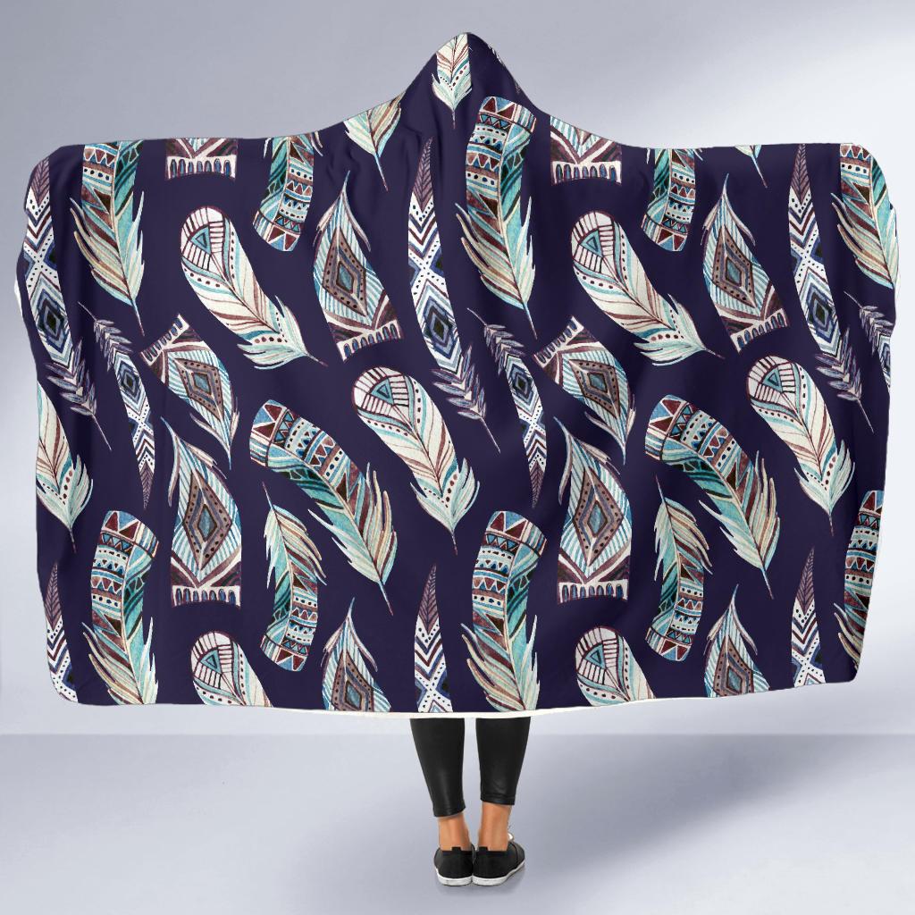 Feather Vintage Boho Design Print Hooded Blanket-JTAMIGO.COM