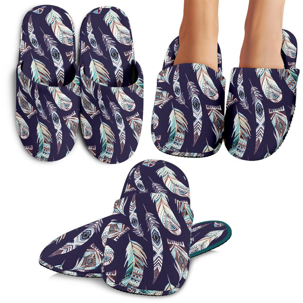 Feather Vintage Boho Design Print House Slippers