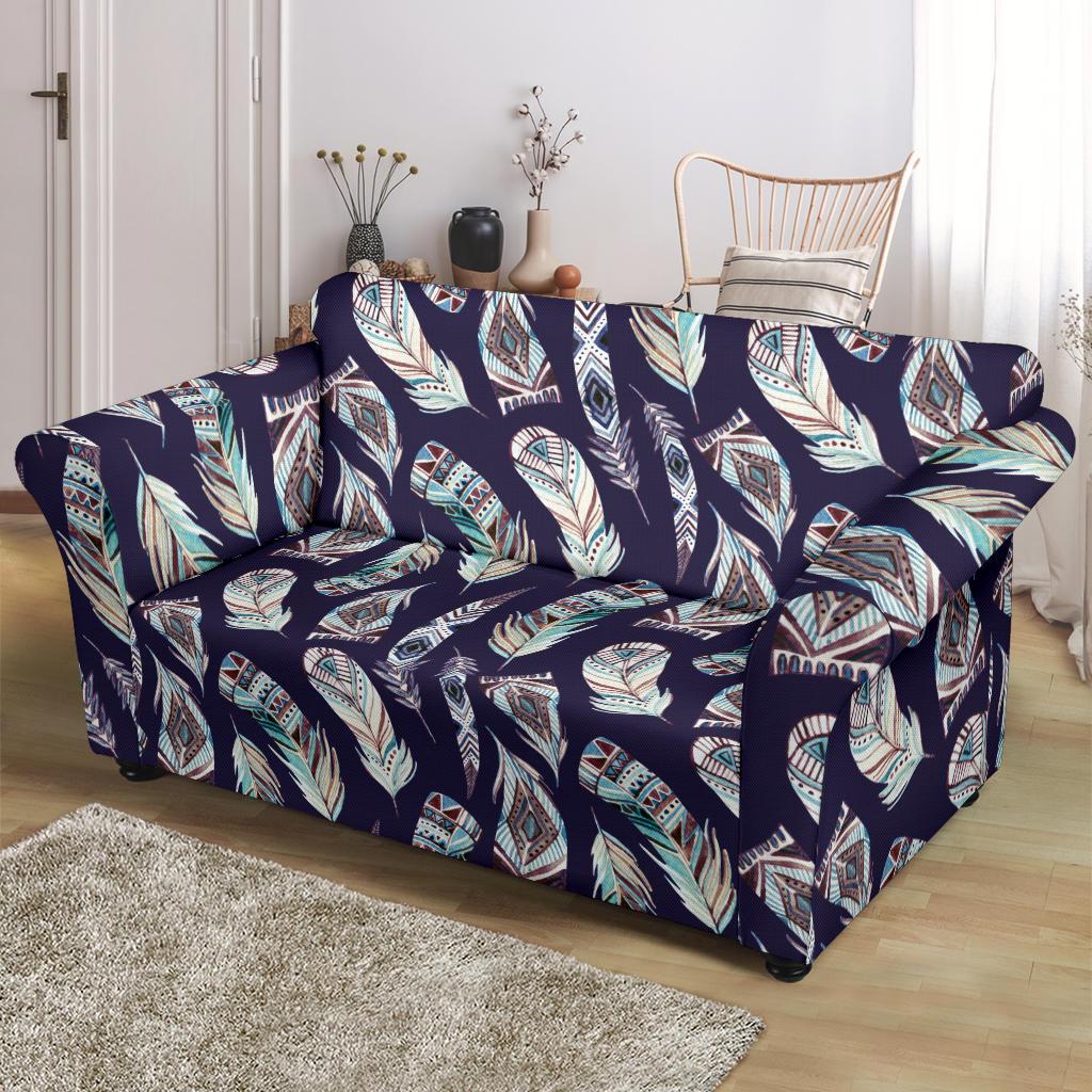 Feather Vintage Boho Design Print Loveseat Slipcover-JTAMIGO.COM
