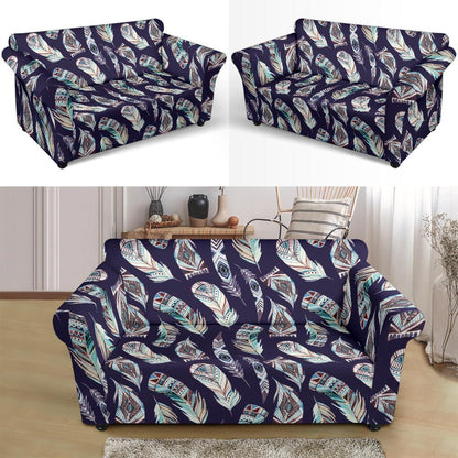 Feather Vintage Boho Design Print Loveseat Slipcover-JTAMIGO.COM