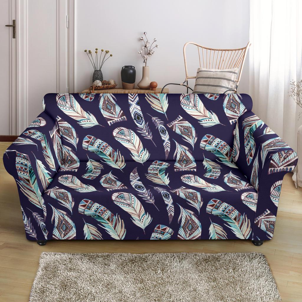 Feather Vintage Boho Design Print Loveseat Slipcover-JTAMIGO.COM