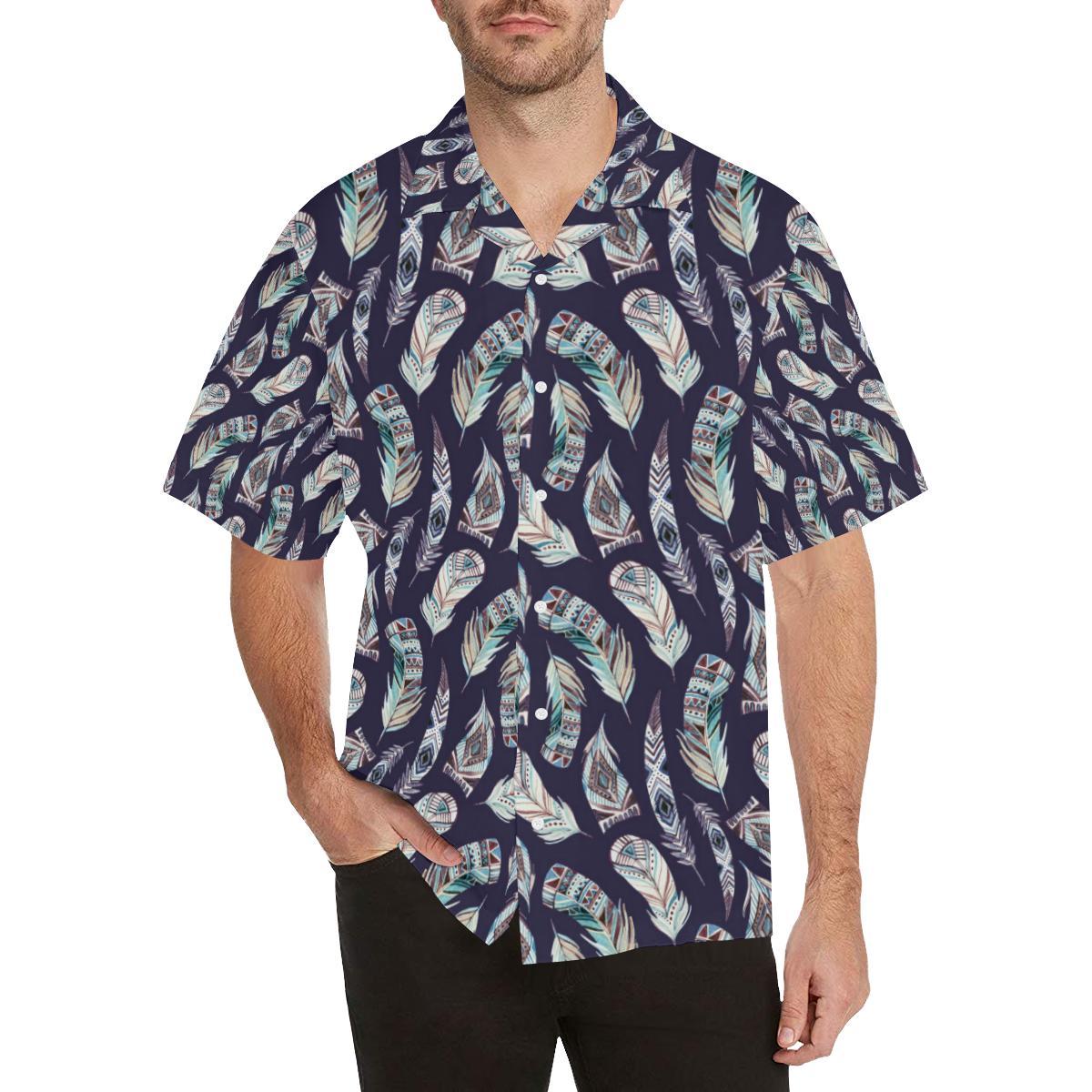 Feather Vintage Boho Design Print Men Aloha Hawaiian Shirt