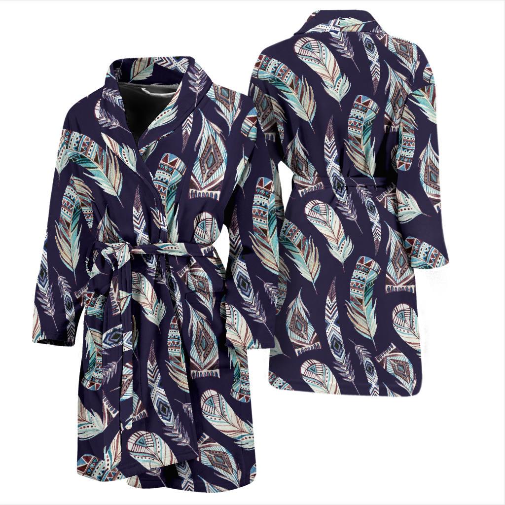 Feather Vintage Boho Design Print Men Bath Robe-JTAMIGO.COM