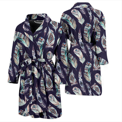 Feather Vintage Boho Design Print Men Bath Robe-JTAMIGO.COM