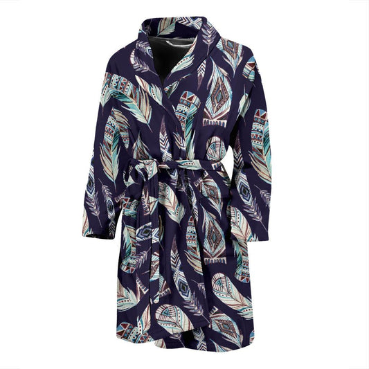 Feather Vintage Boho Design Print Men Bath Robe-JTAMIGO.COM