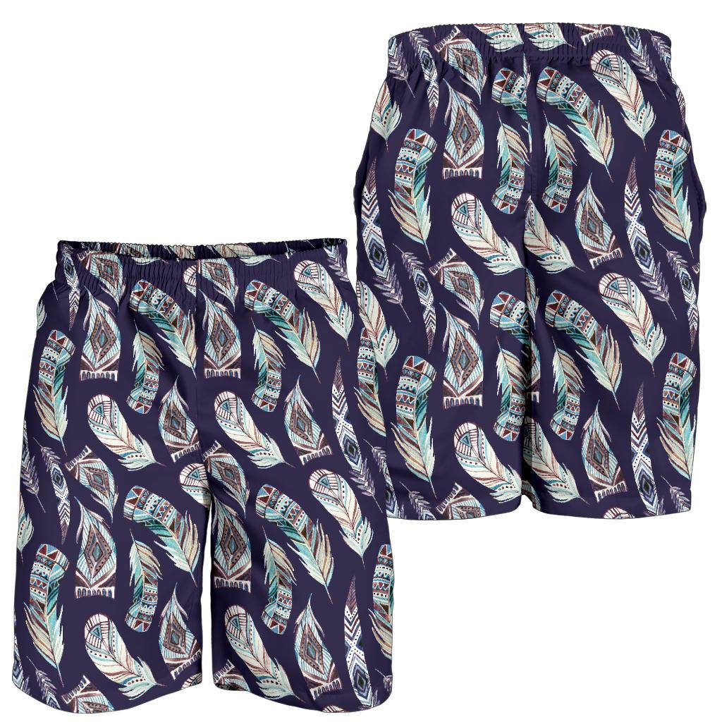Feather Vintage Boho Design Print Mens Shorts-JTAMIGO.COM