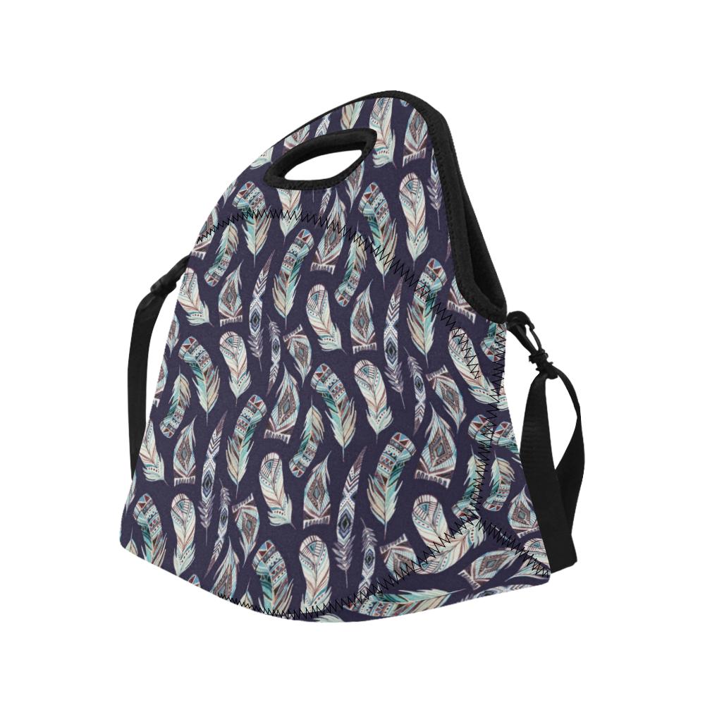 Feather Vintage Boho Design Print Neoprene Lunch Bag (Model 1669)(Large)-JTAMIGO.COM