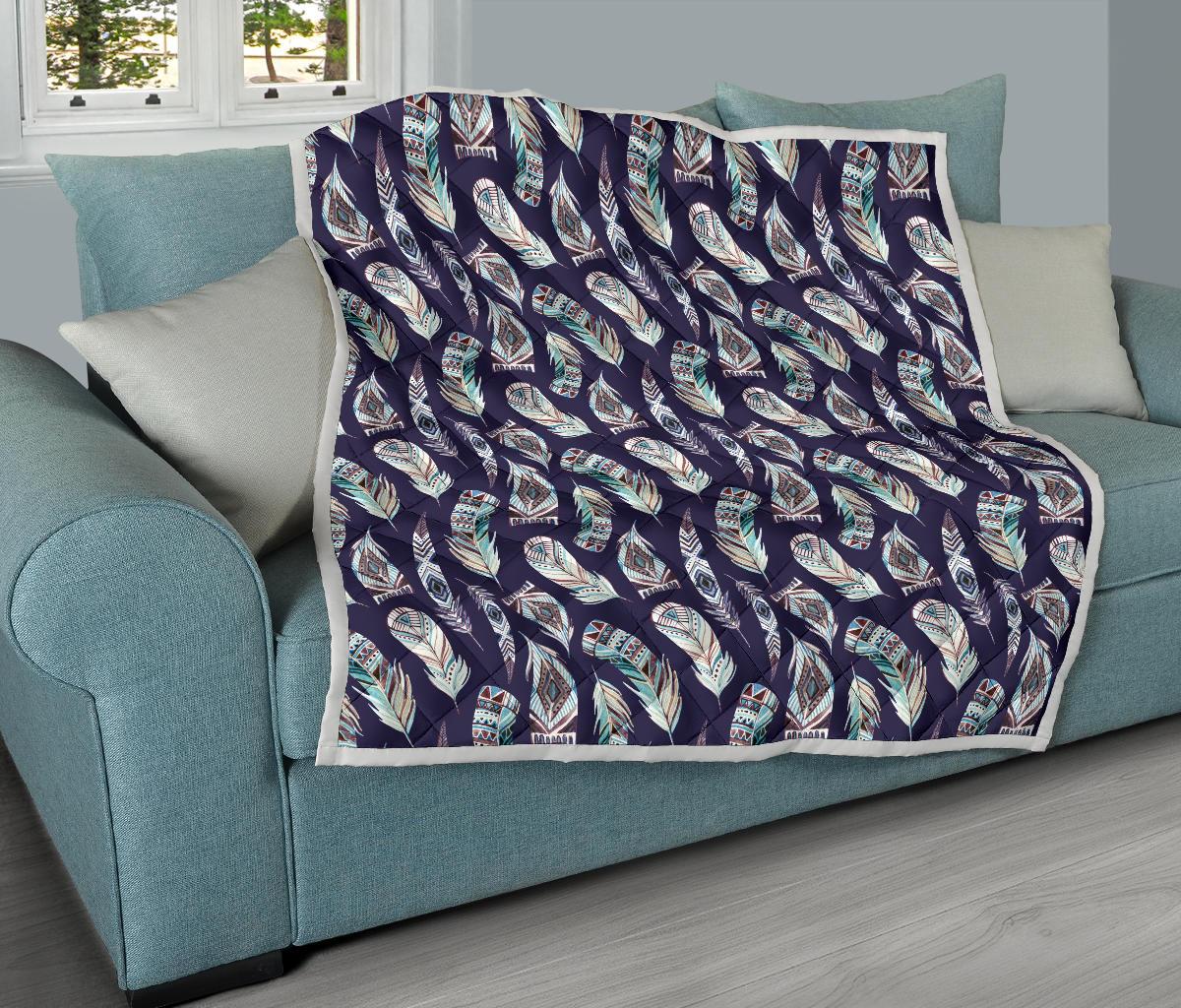 Feather Vintage Boho Design Print Premium Quilt-JTAMIGO.COM