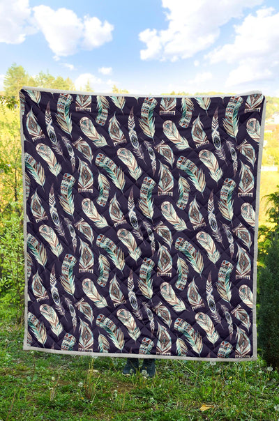 Feather Vintage Boho Design Print Premium Quilt-JTAMIGO.COM