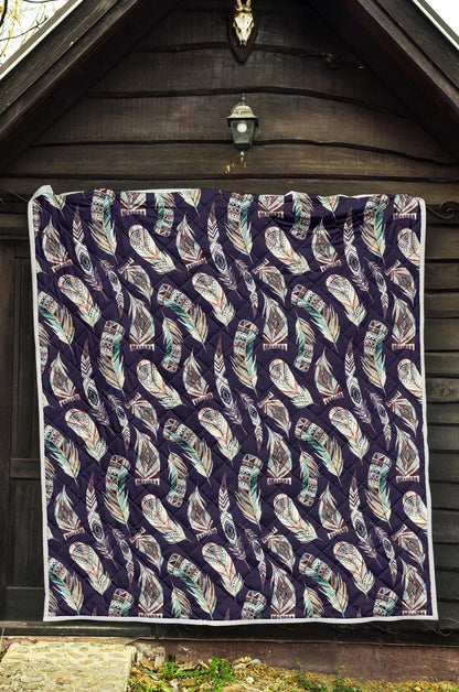 Feather Vintage Boho Design Print Premium Quilt-JTAMIGO.COM