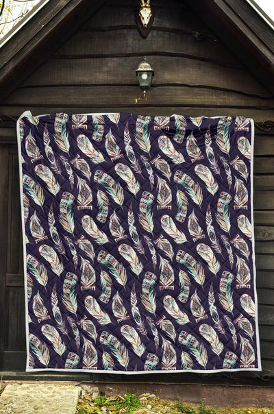 Feather Vintage Boho Design Print Premium Quilt-JTAMIGO.COM