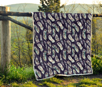 Feather Vintage Boho Design Print Premium Quilt-JTAMIGO.COM