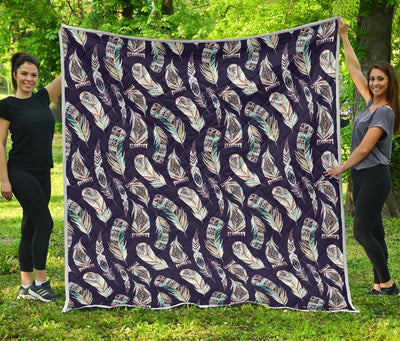 Feather Vintage Boho Design Print Premium Quilt-JTAMIGO.COM