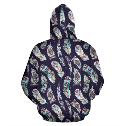Feather Vintage Boho Design Print Pullover Hoodie