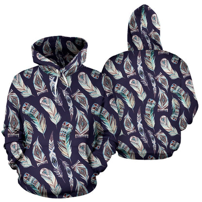 Feather Vintage Boho Design Print Pullover Hoodie