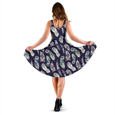 Feather Vintage Boho Design Print Sleeveless Dress