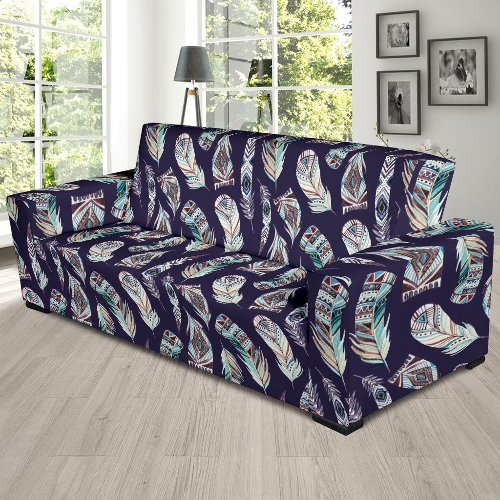 Feather Vintage Boho Design Print Sofa Slipcover-JTAMIGO.COM