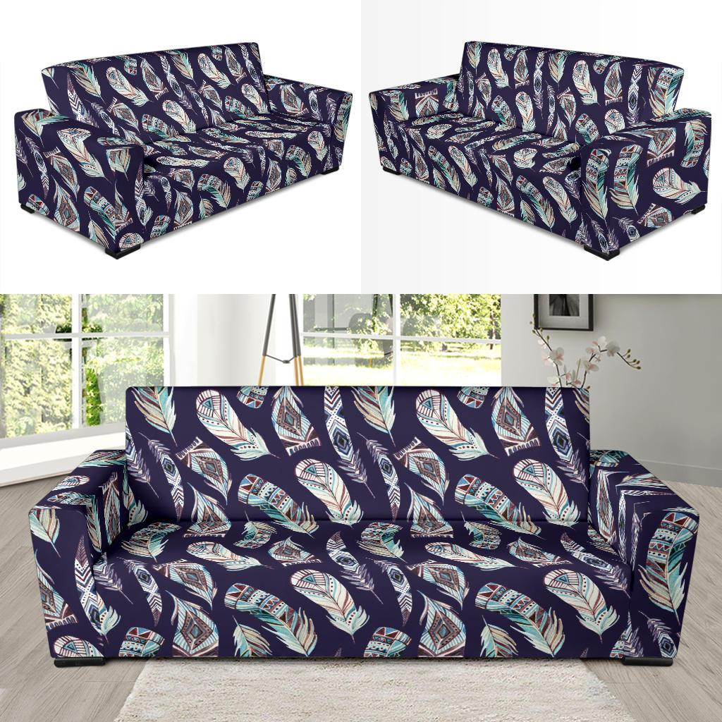 Feather Vintage Boho Design Print Sofa Slipcover-JTAMIGO.COM