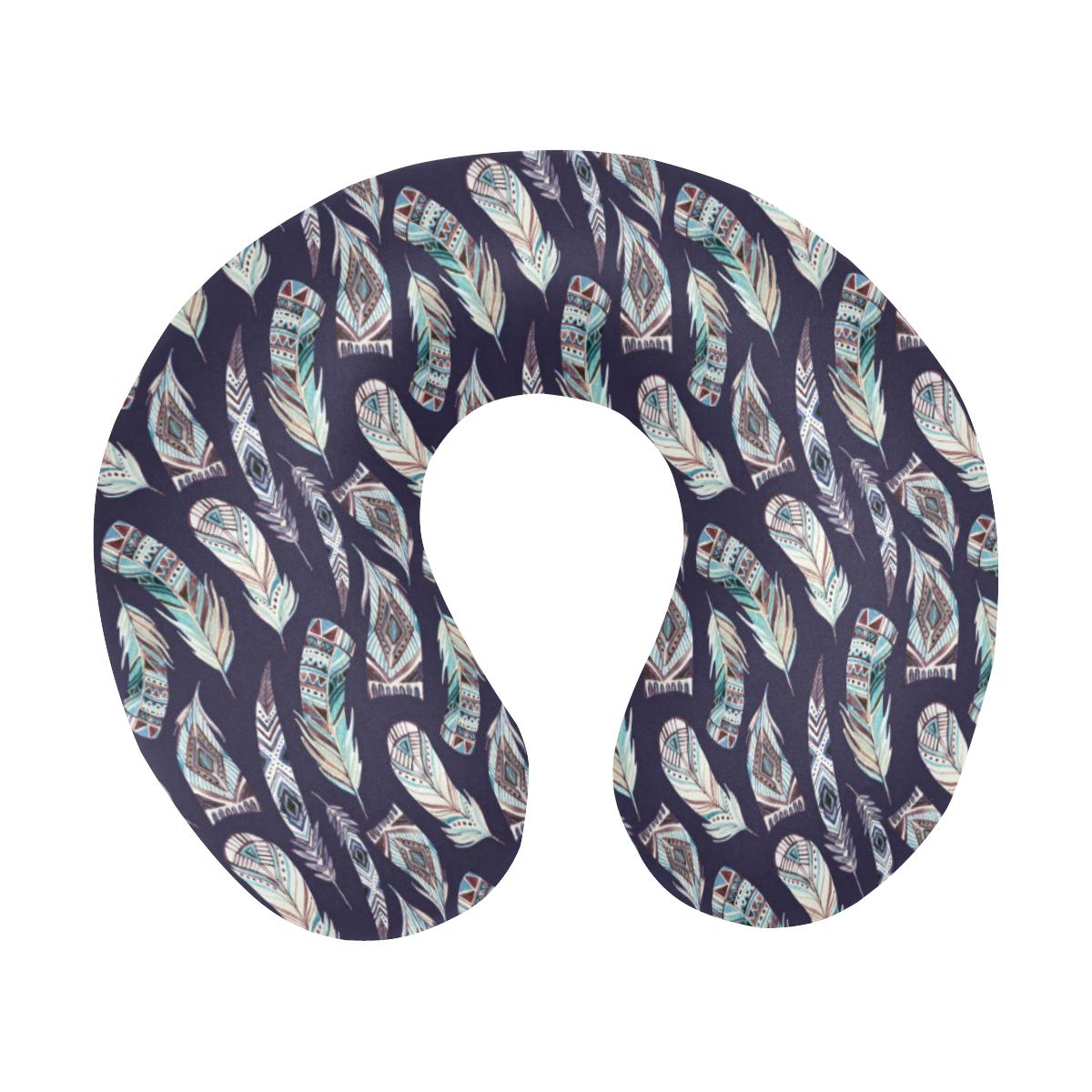 Feather Vintage Boho Design Print U-Shaped Travel Neck Pillow-JTAMIGO.COM