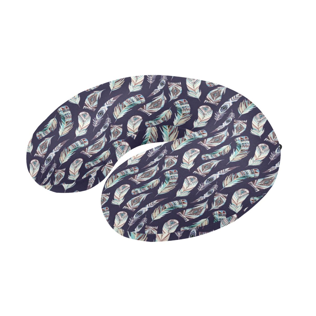 Feather Vintage Boho Design Print U-Shaped Travel Neck Pillow-JTAMIGO.COM