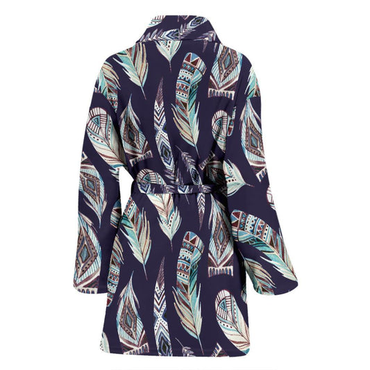 Feather Vintage Boho Design Print Women Bath Robe-JTAMIGO.COM