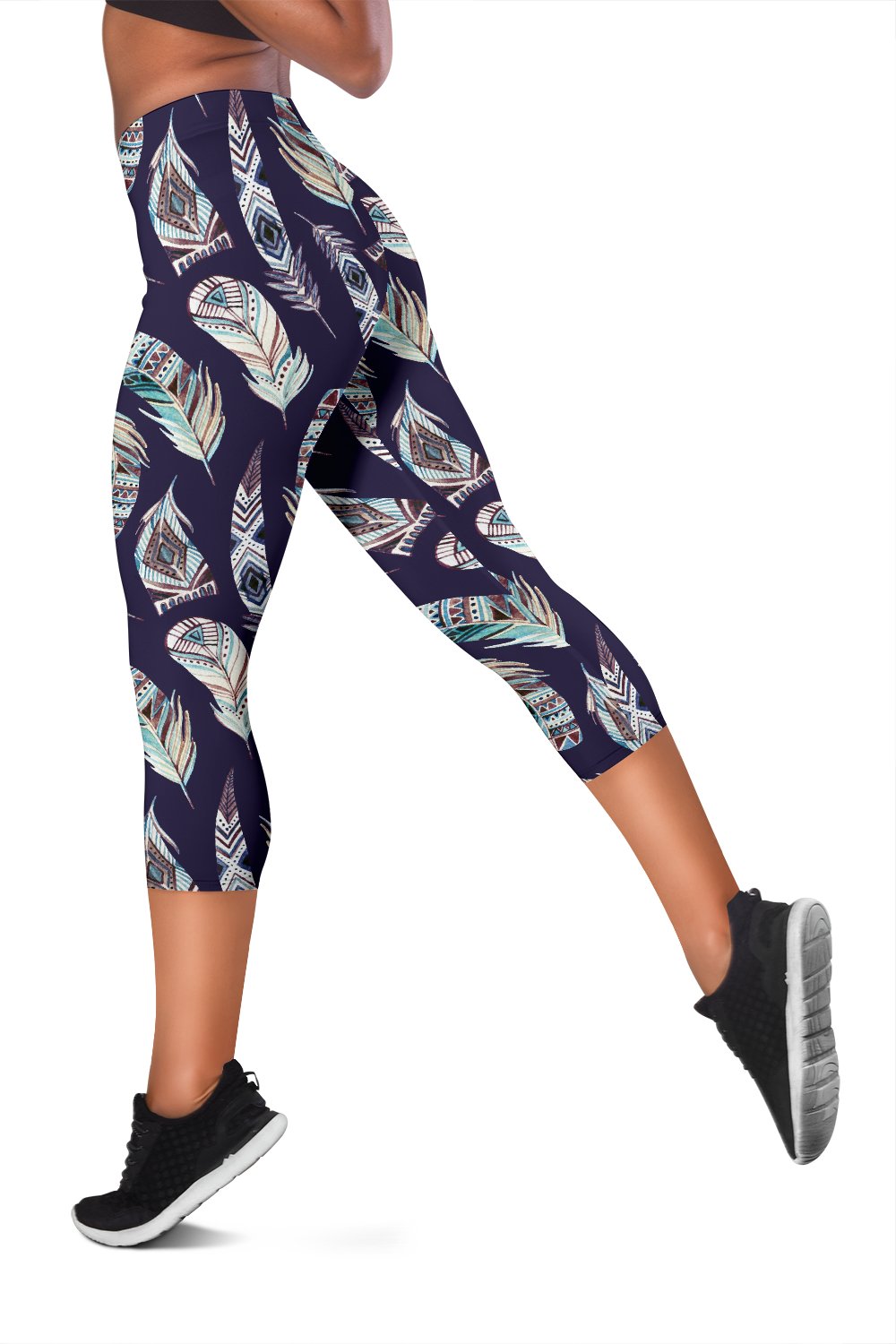 Feather Vintage Boho Design Print Women Capris