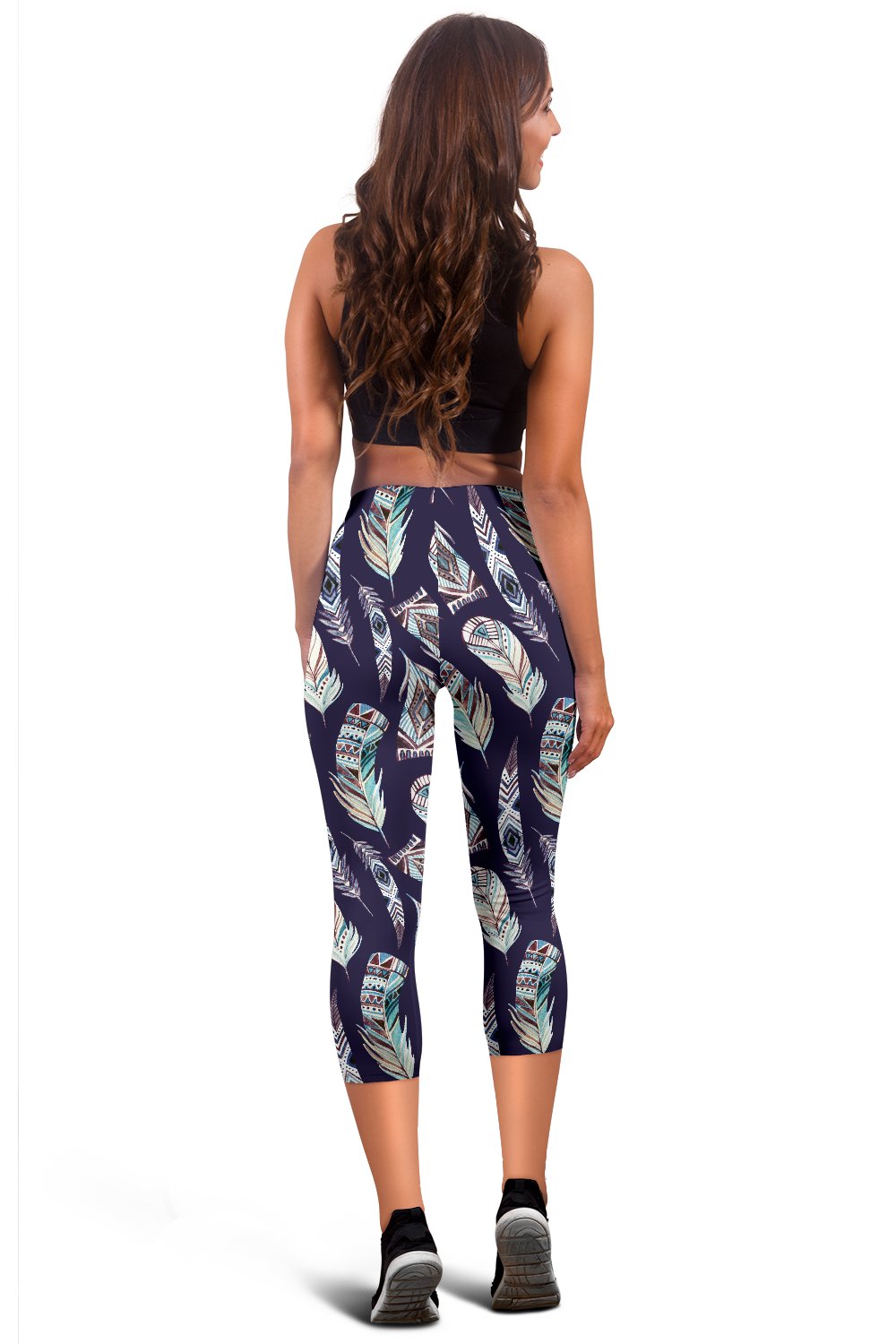 Feather Vintage Boho Design Print Women Capris