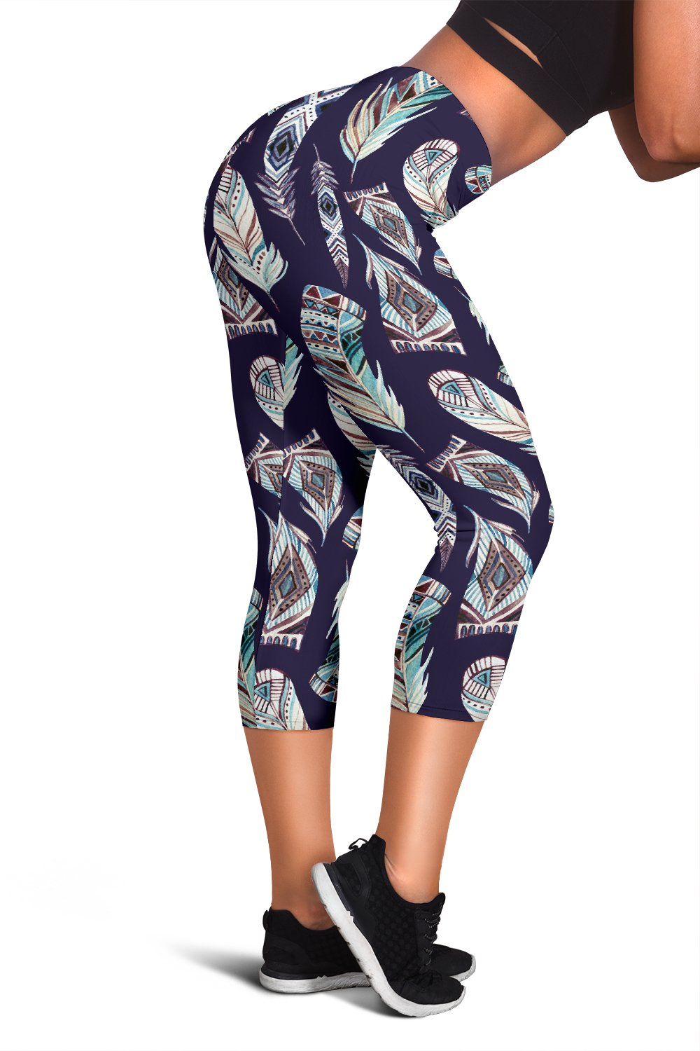 Feather Vintage Boho Design Print Women Capris