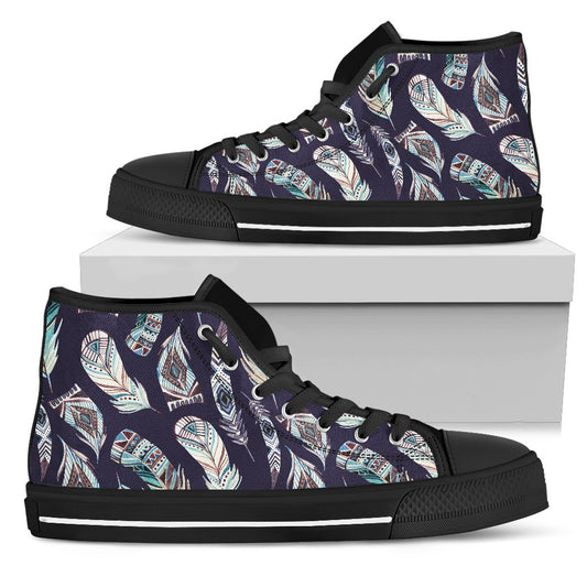 Feather Vintage Boho Design Print Women High Top Shoes