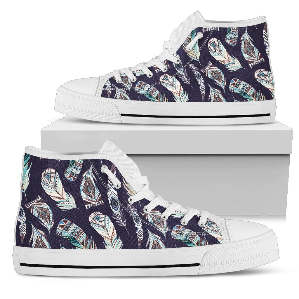 Feather Vintage Boho Design Print Women High Top Shoes