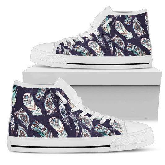 Feather Vintage Boho Design Print Women High Top Shoes