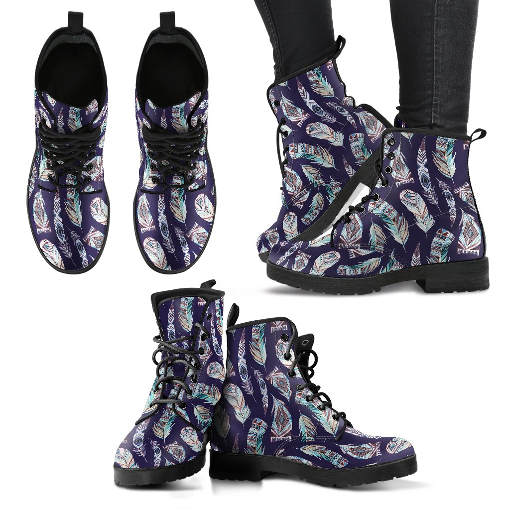 Feather Vintage Boho Design Print Women Leather Boots-JTAMIGO.COM