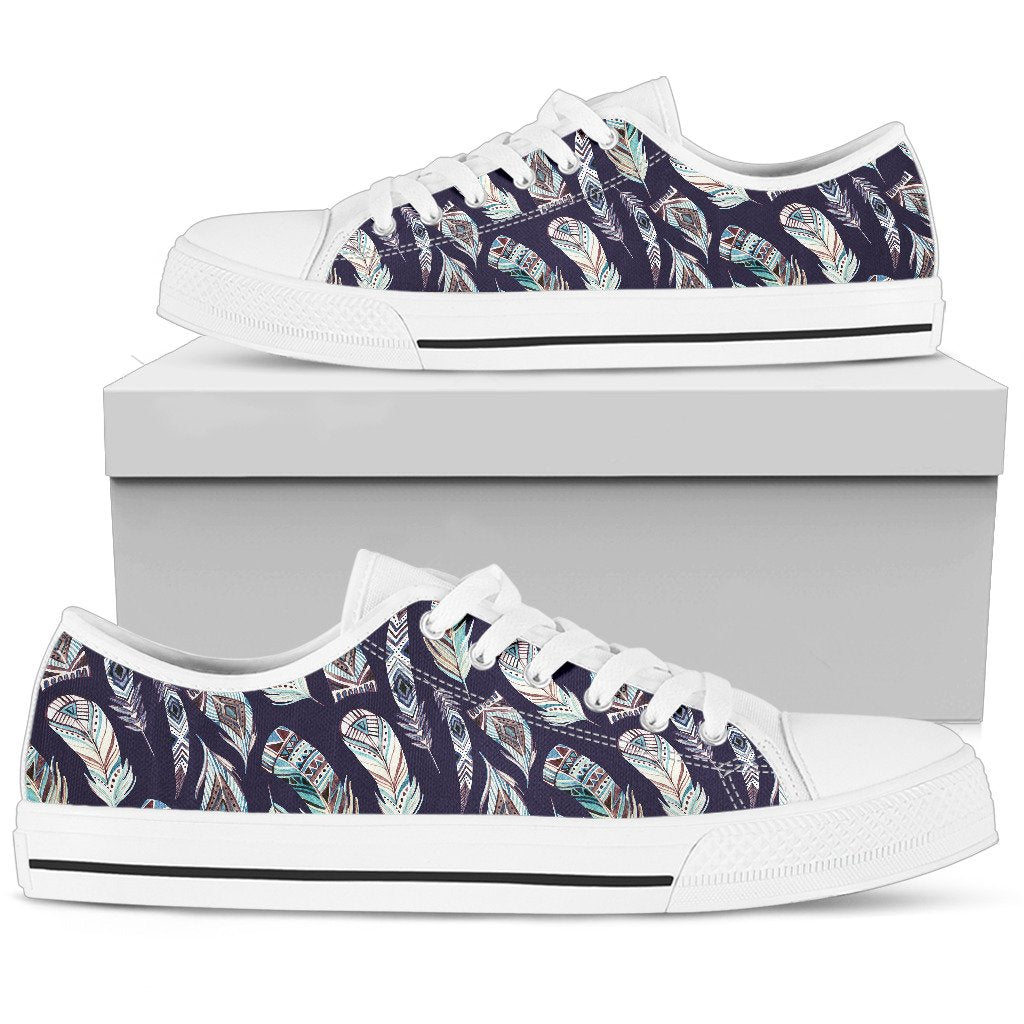 Feather Vintage Boho Design Print Women Low Top Shoes