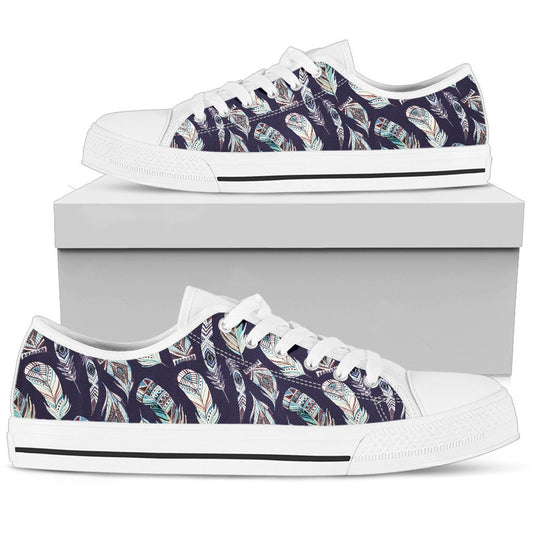 Feather Vintage Boho Design Print Women Low Top Shoes