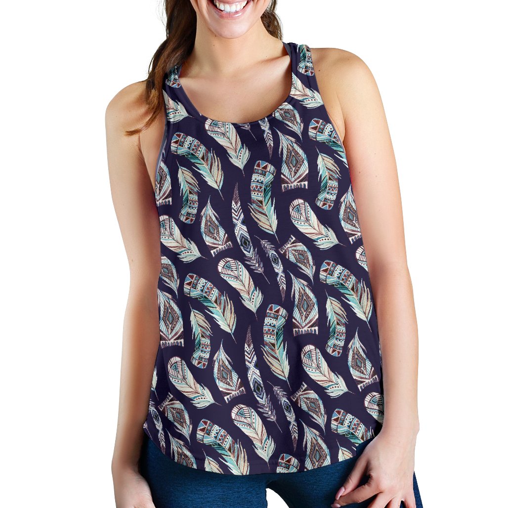 Feather Vintage Boho Design Print Women Racerback Tank Top