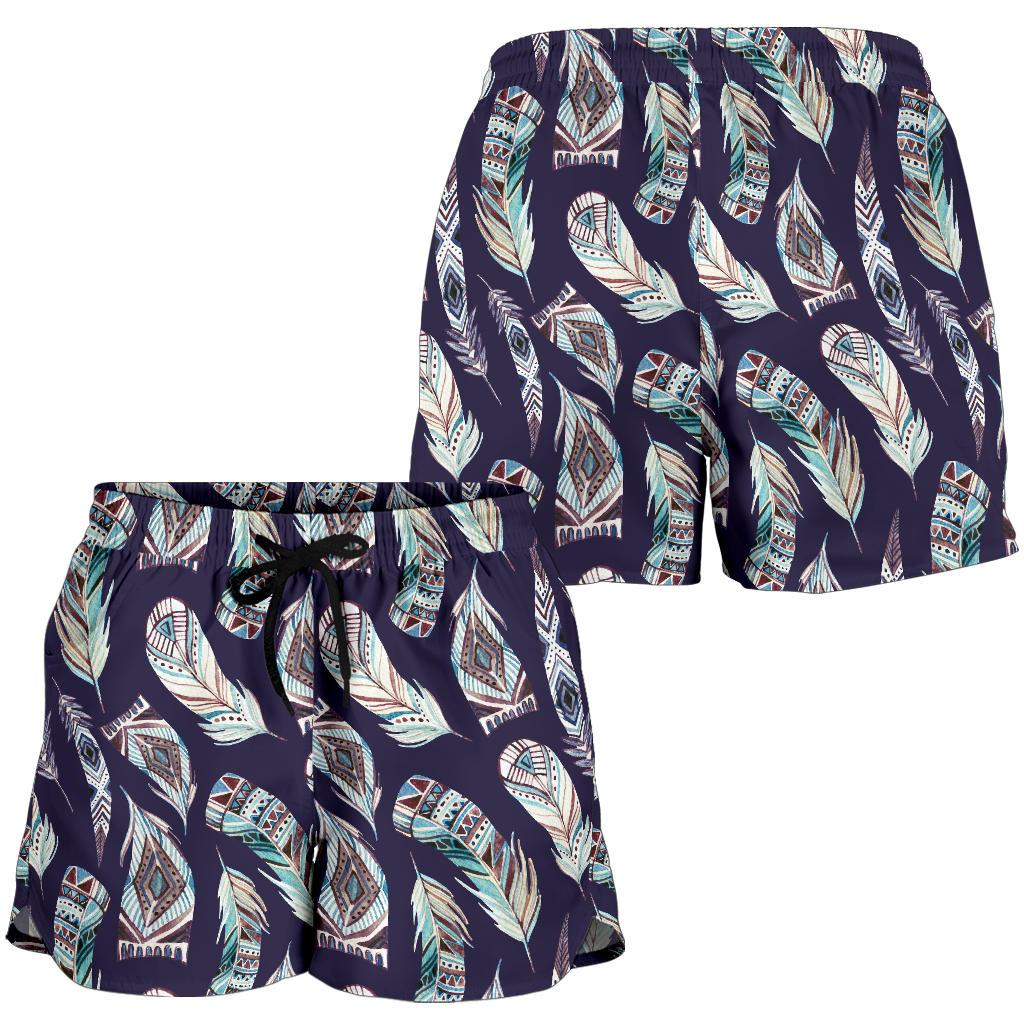 Feather Vintage Boho Design Print Women Shorts-JTAMIGO.COM