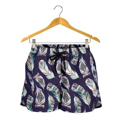 Feather Vintage Boho Design Print Women Shorts-JTAMIGO.COM