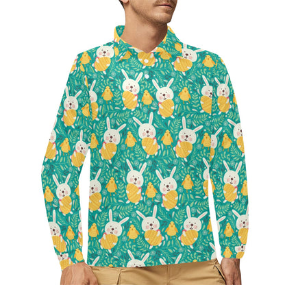 Easter Eggs Pattern Print Design RB02 Long Sleeve Polo Shirt For Men's