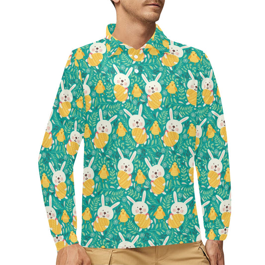 Easter Eggs Pattern Print Design RB02 Long Sleeve Polo Shirt For Men's