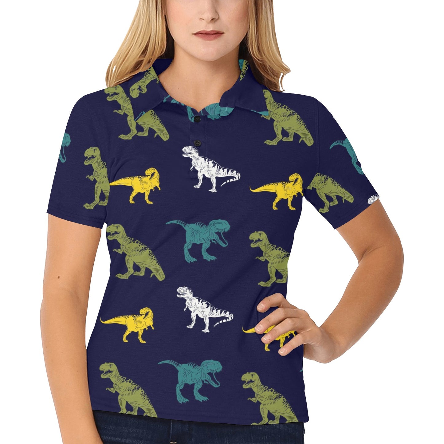 T Rex Pattern Print Design A07 Women's Polo Shirt