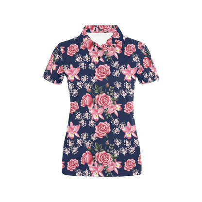 Rose Pattern Print Design A05 Women's Polo Shirt