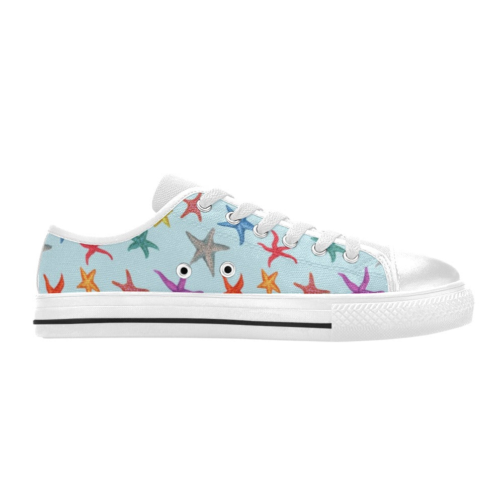 Starfish Print Design LKS402 Women's White Low Top Shoes