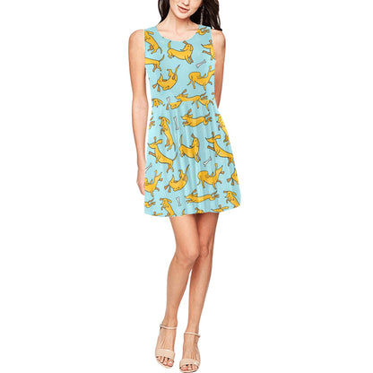 Dachshund Pattern Print Design 08 Sleeveless Dress