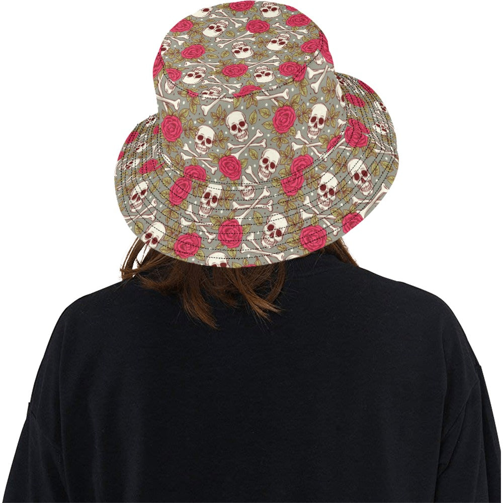 Skull Bone Rose Print Design LKS303 Unisex Bucket Hat