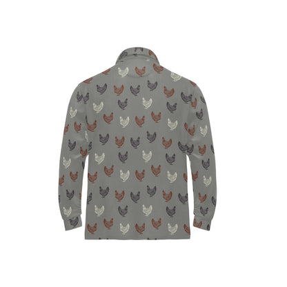 Chicken Pattern Print Design 01 Long Sleeve Polo Shirt For Men's