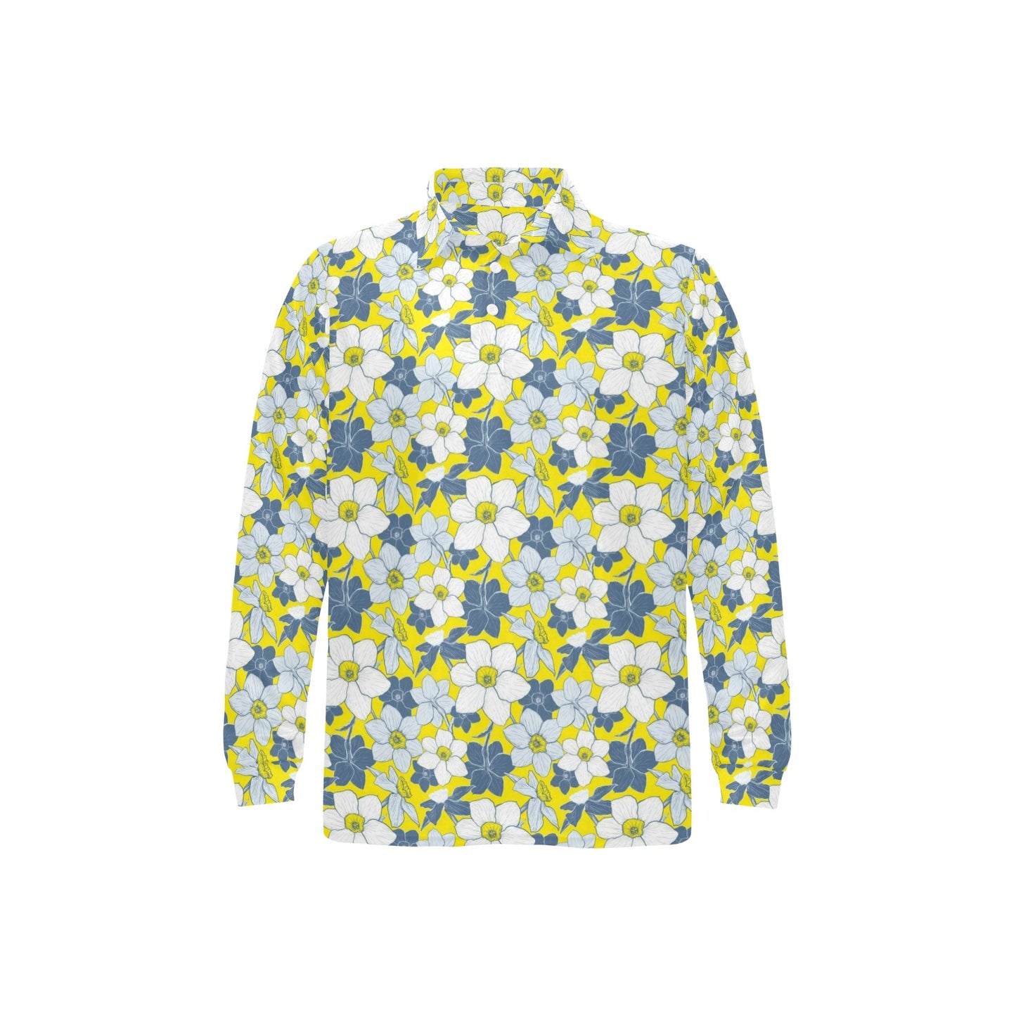 Daffodils Pattern Print Design 01 Long Sleeve Polo Shirt For Men's