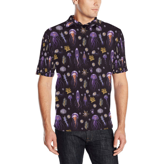 Seaweed With Jelly Fish Print Design LKS305 Men Polo Shirt